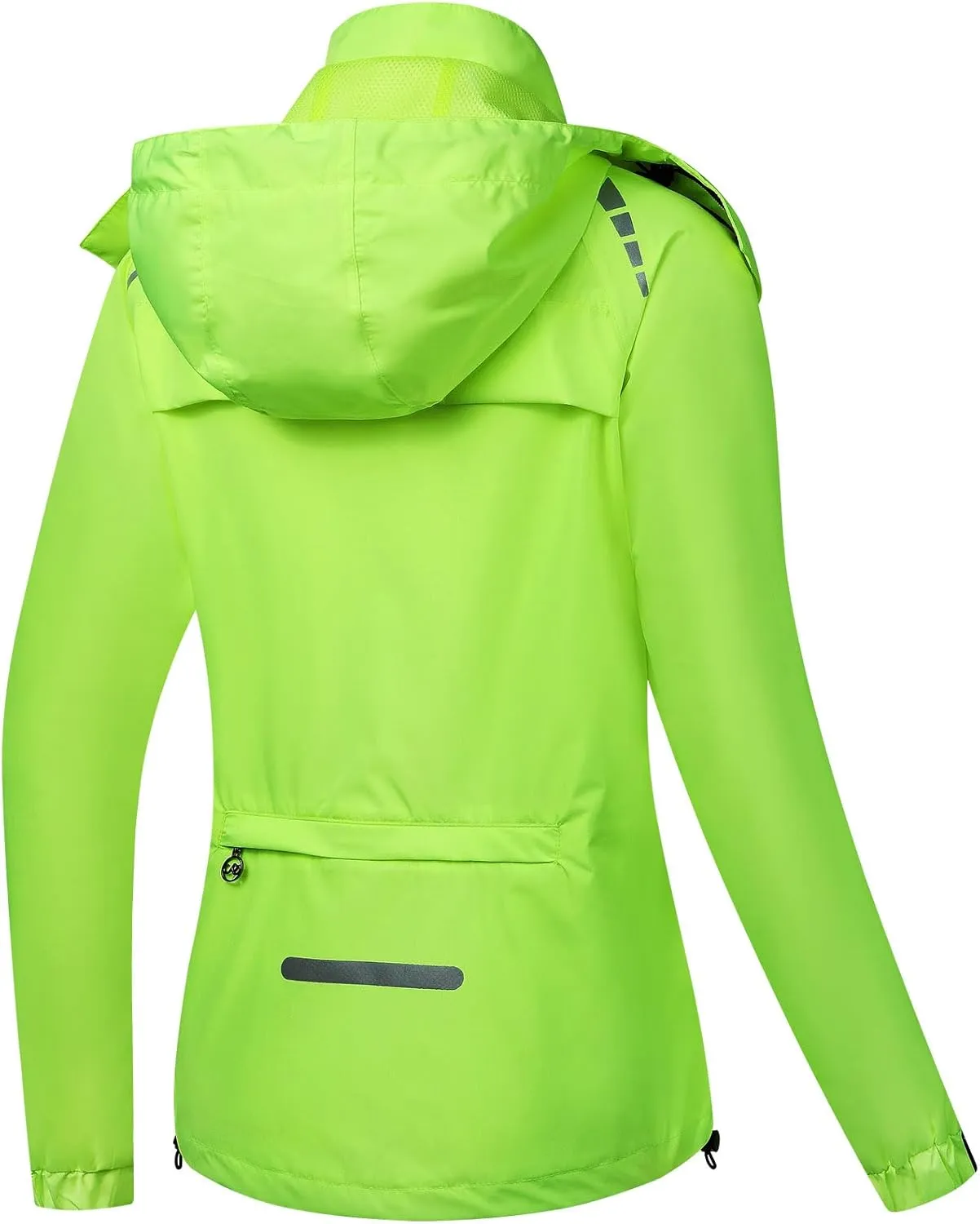 Fractilian Cycling Jacket Women's Rain Jacket Waterproof Breathable with Hood Windbreaker Reflective
