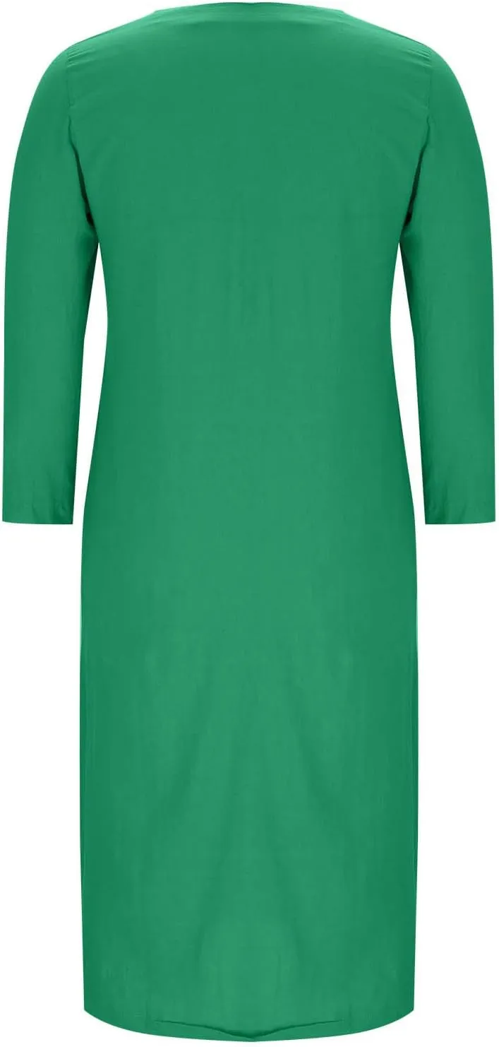 jsaierl Women Button Down V Neck Long Sleeve Cotton Linen Shirts Dress Oversized Flowy Shift Dress Solid Plus Size Maxi Dress