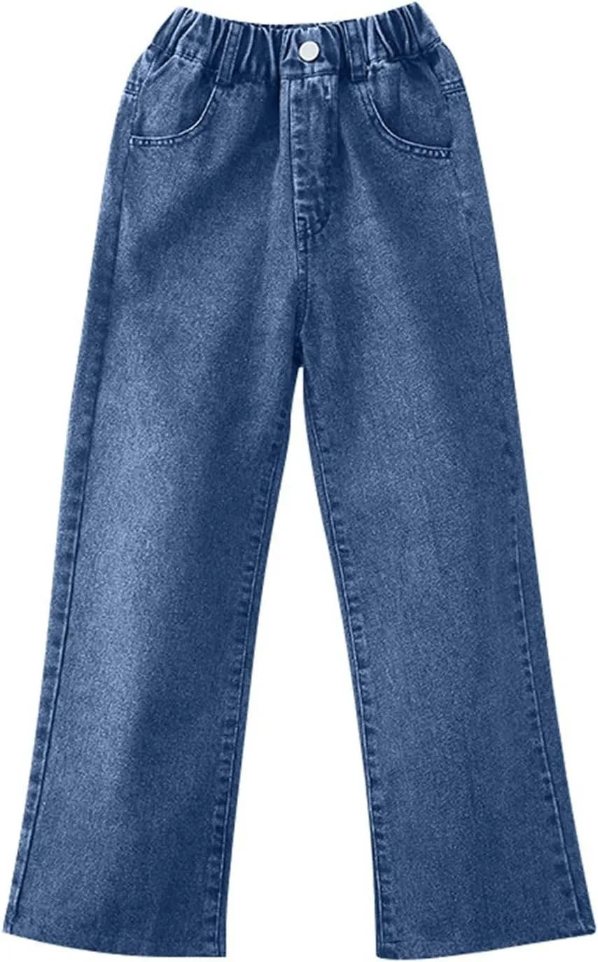 Kids Girls Baggy Jeans Casual Wide Leg High Waist Denim Pants Casual Denim Jeans Straight Leg Jeans for Baby Girl