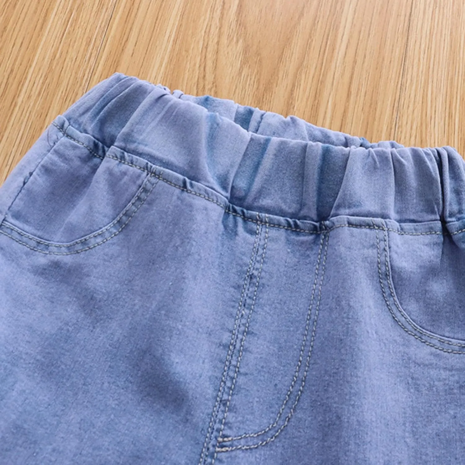 Kids Girls Bowknot Applique Jeans Elastic Waist Jeans Cool Loose Fit Distressed Denim Pants Baggy Y2K Trousers Jeans
