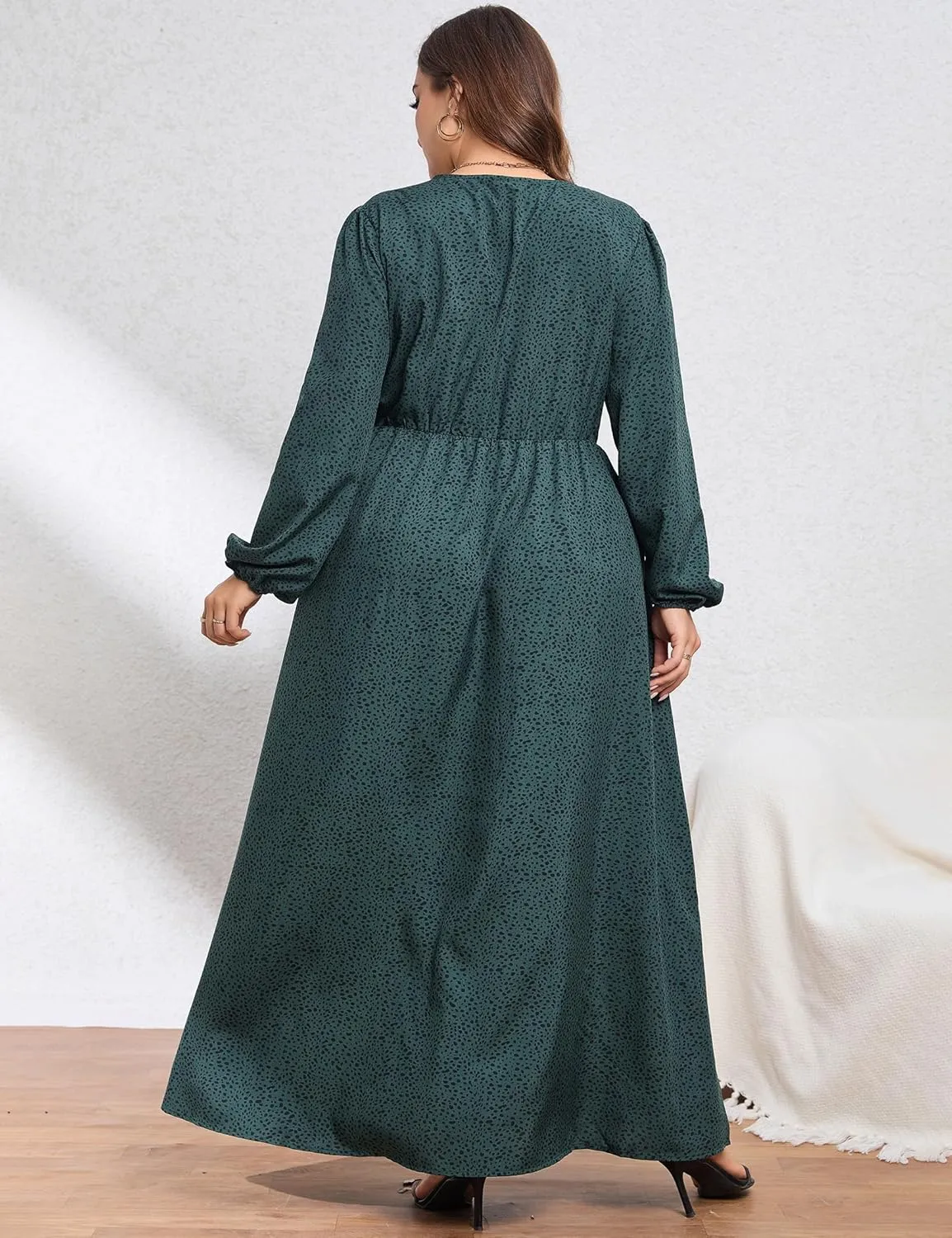 KOJOOIN Women Plus Size Wrap Maxi Dress Short Flutter Sleeves Empire Waist Side Split A Line Casual Dress
