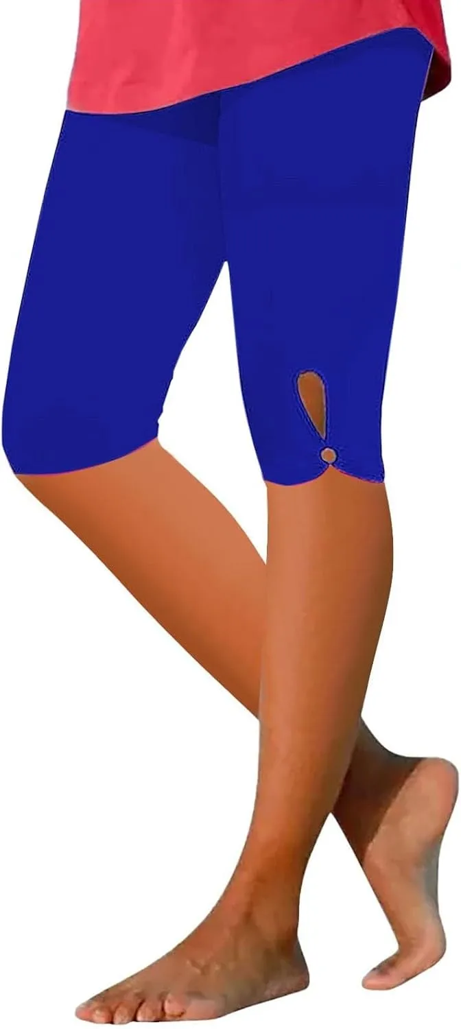 Leggings with Pockets for Women Waisted Hollow Yoga Quarter Pants Lightweight and Comfortable Quarter Pants Solid
