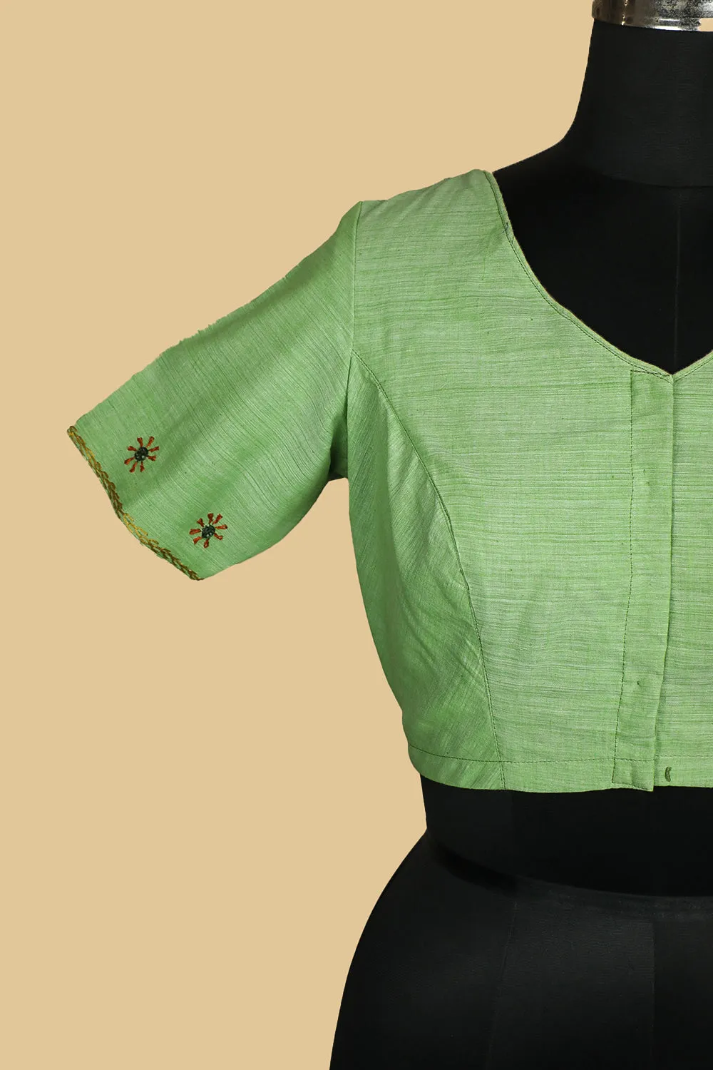 Light Green Handwoven Stitched Blouse -34,36,38,40,42