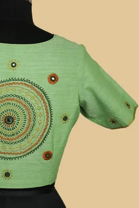 Light Green Handwoven Stitched Blouse -34,36,38,40,42