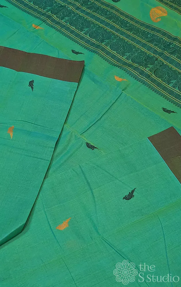 Light Green Kanchi Cotton Saree with Olive Green Border