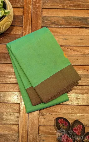 Light Green Kanchi Cotton Saree with Olive Green Border