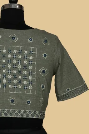 Light Grey Yarn Dyes Stitched Blouse - 34,36,38,40,42