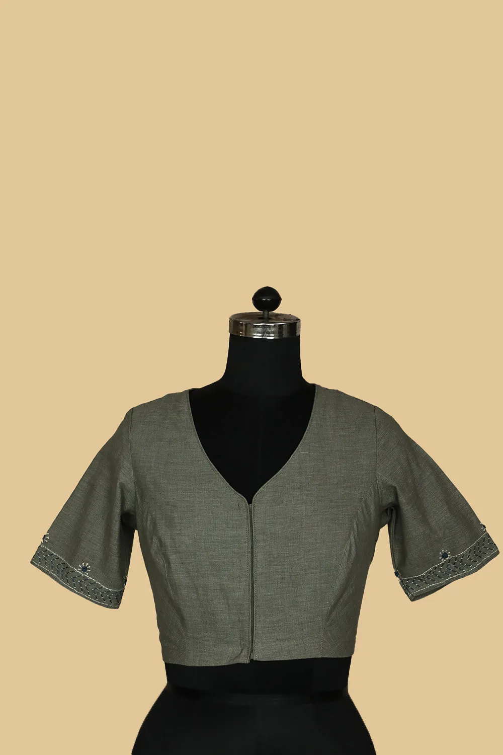 Light Grey Yarn Dyes Stitched Blouse - 34,36,38,40,42