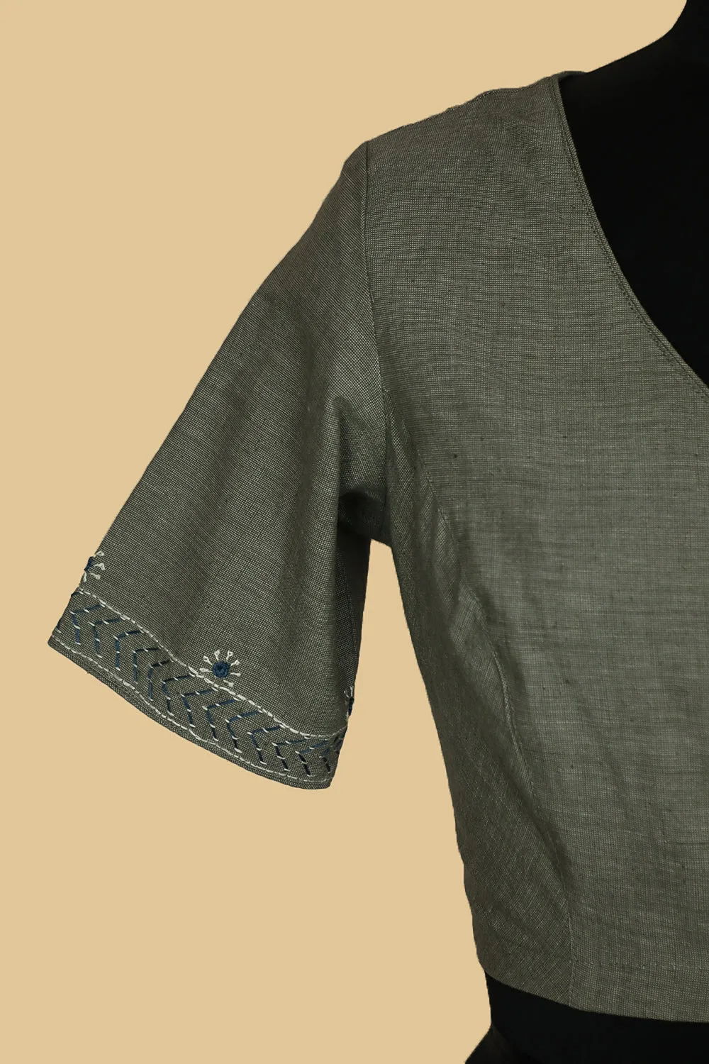 Light Grey Yarn Dyes Stitched Blouse - 34,36,38,40,42