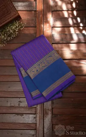 Light violet kanchi silk saree with checks and  parrot pallu