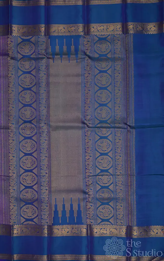 Light violet kanchi silk saree with checks and  parrot pallu
