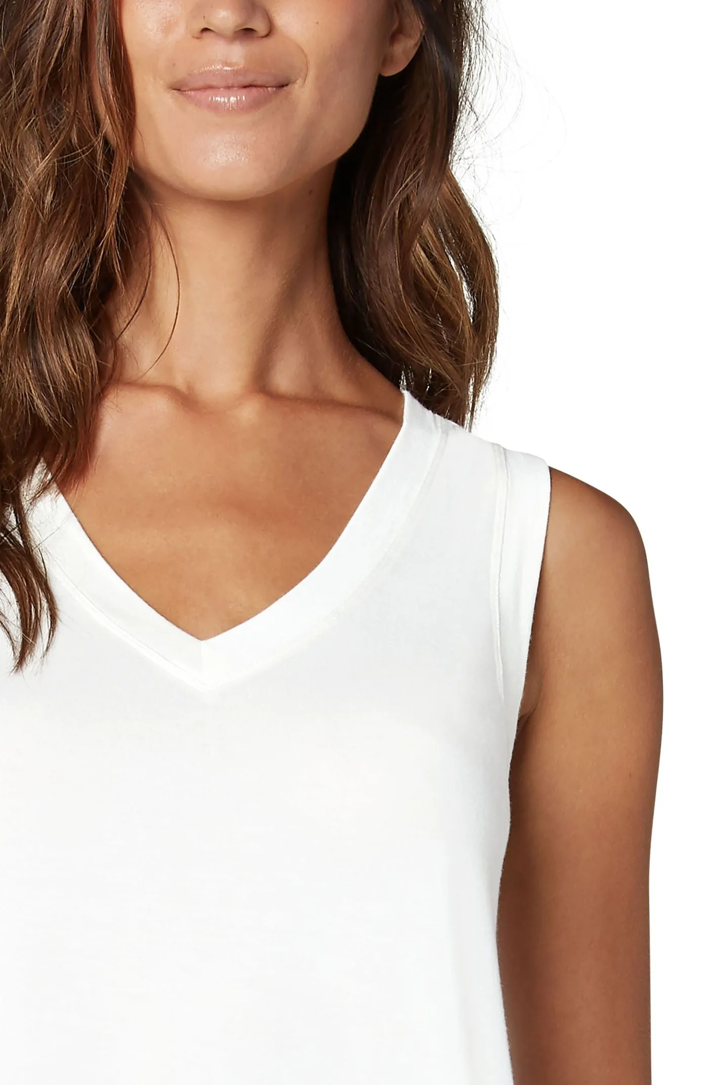 Liverpool Sleeveless V-Neck Knit Tee in Vanilla White LM8382k13