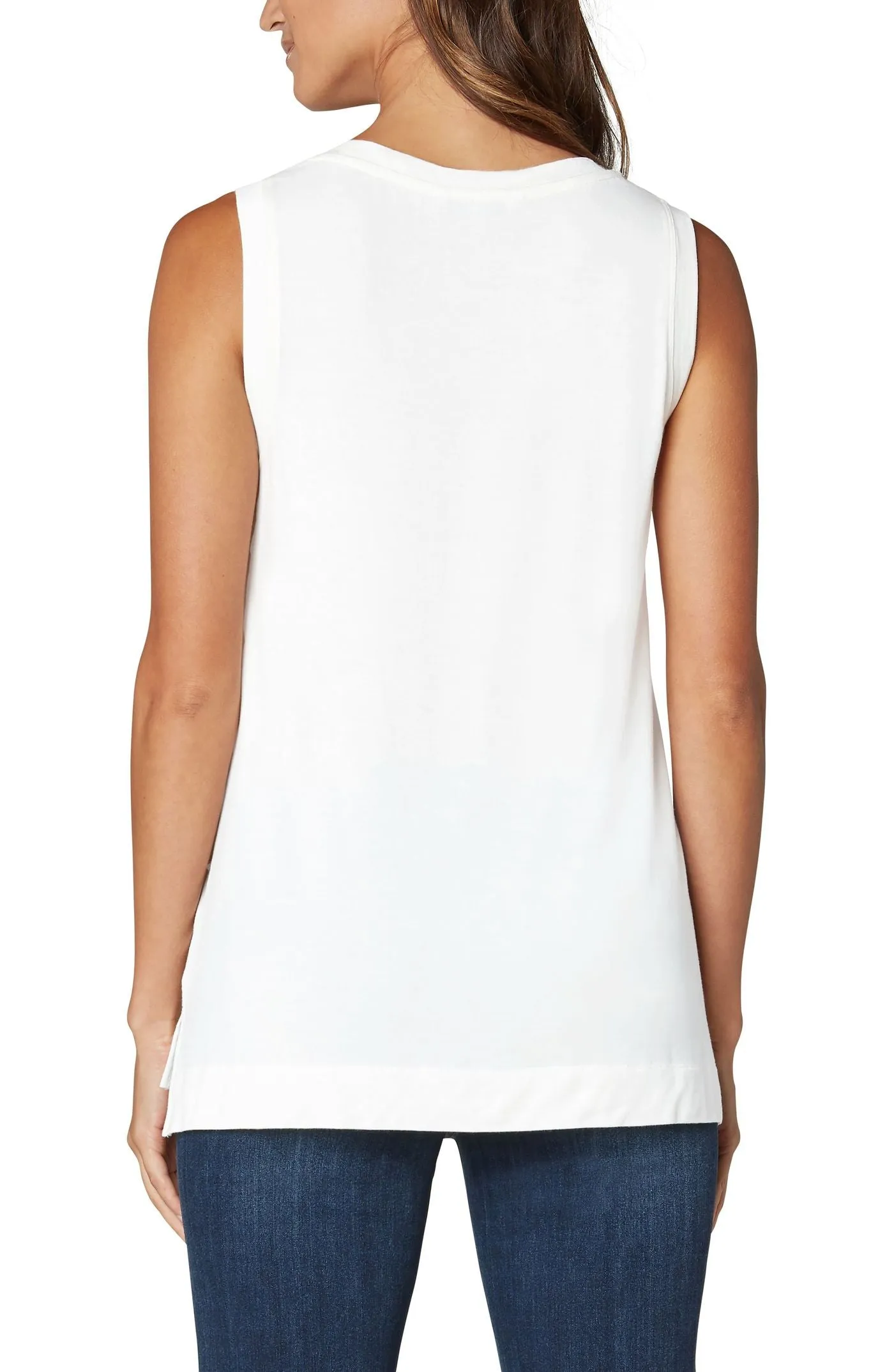 Liverpool Sleeveless V-Neck Knit Tee in Vanilla White LM8382k13