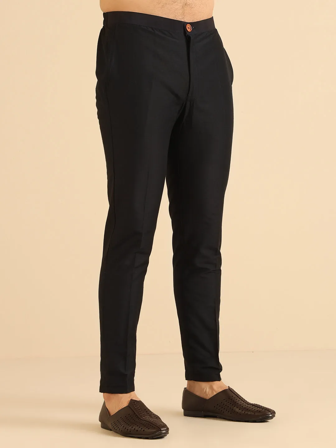 Men Black Embroidered Kurta Nehru Jacket Trouser Set