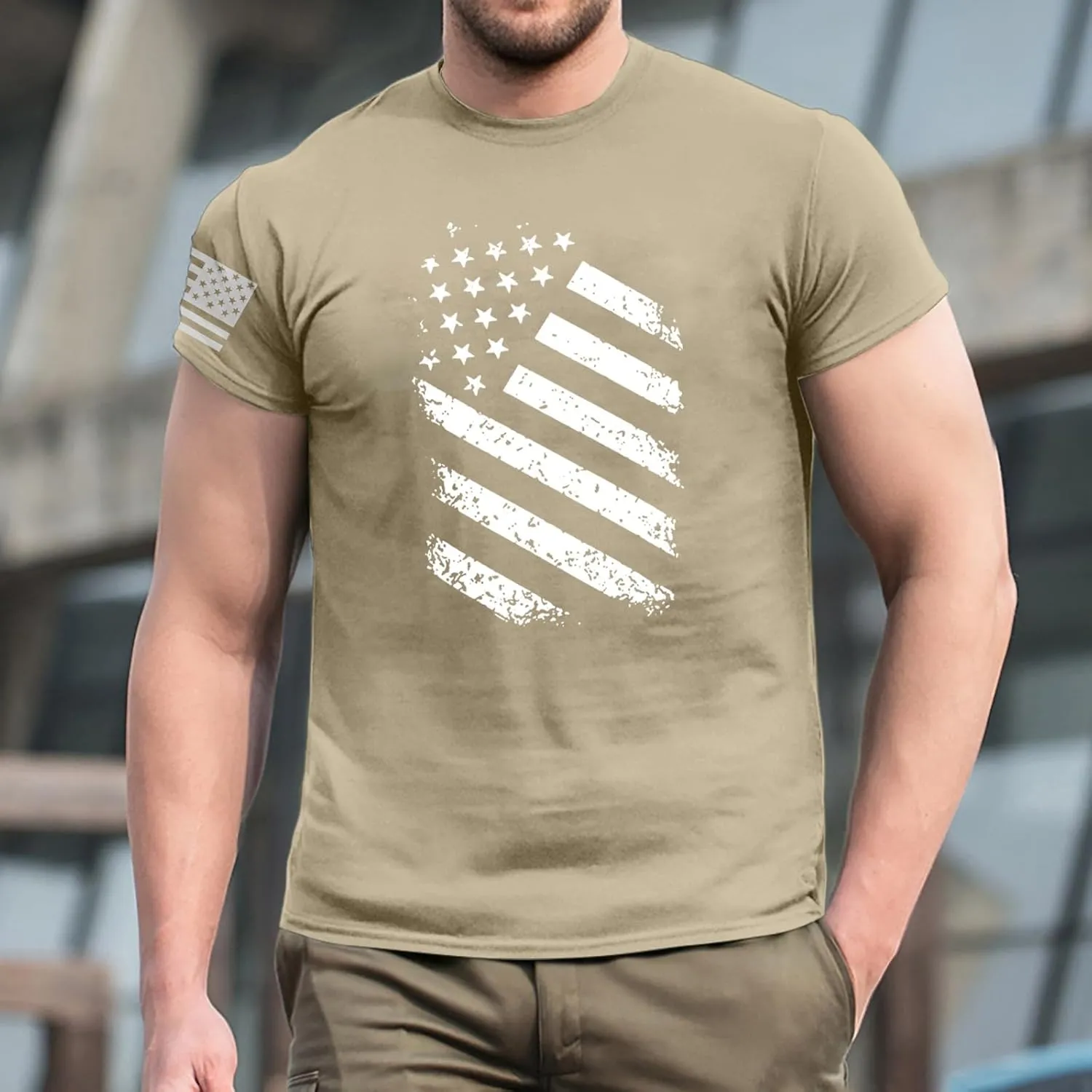 Men's American Flag Shirt Sleeve 1776 USA Graphic Dry Fit Cotton Comfortable T-Shirts 4th of July Shirt