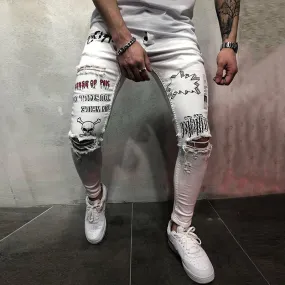 Men's Casual Fashion Slim Hole Graffiti Jeans