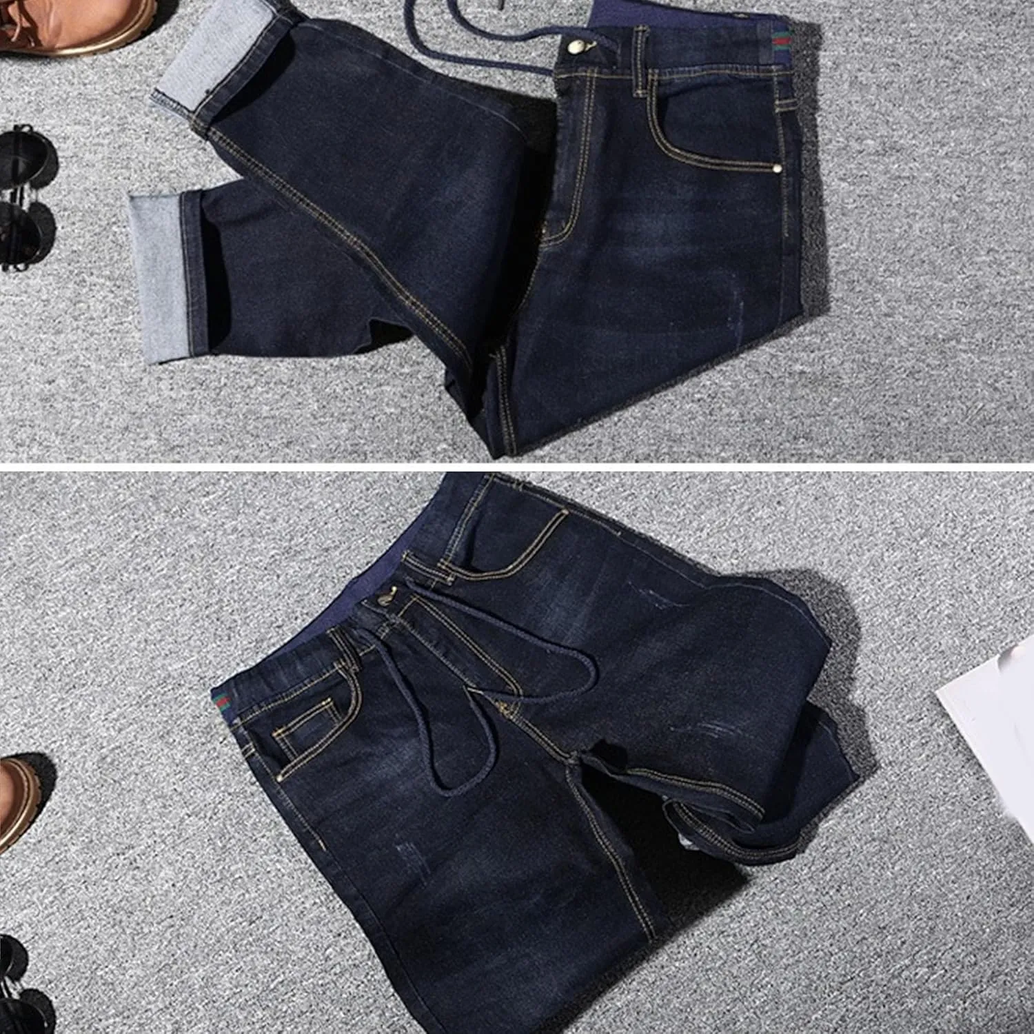 Men's Distressed Stretch Comfort Jeans Loose Fit Casual Outdoor Denim Pants Elastic Waist Casual Jeans Trouser