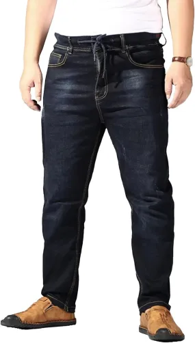 Men's Distressed Stretch Comfort Jeans Loose Fit Casual Outdoor Denim Pants Elastic Waist Casual Jeans Trouser