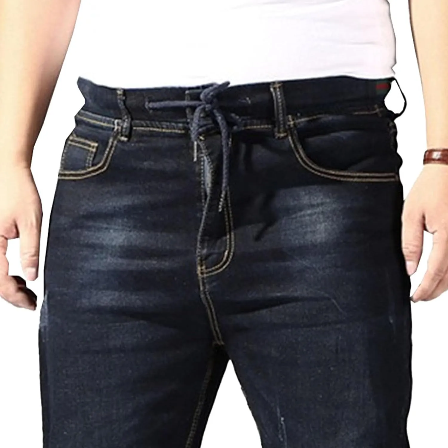 Men's Distressed Stretch Comfort Jeans Loose Fit Casual Outdoor Denim Pants Elastic Waist Casual Jeans Trouser