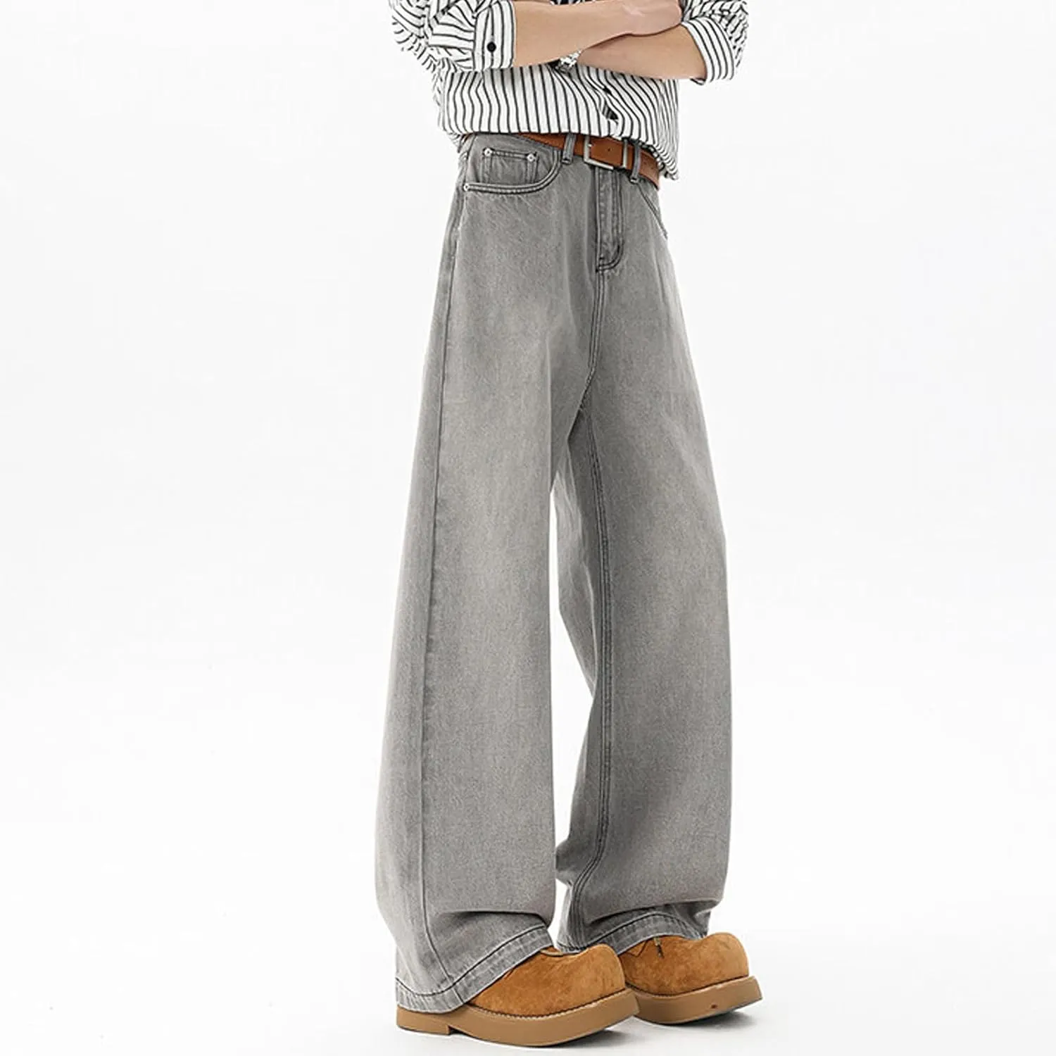 Men's Hip Hop Baggy Jeans Casual Wide Leg Streetwear Jeans Y2K Vintage Skateboard Loose Fit Denim Jeans