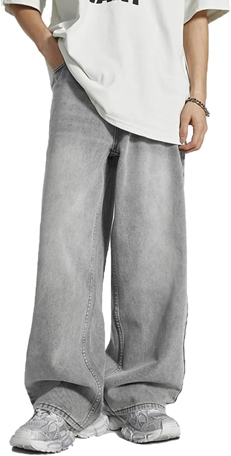 Men's Hip Hop Baggy Jeans Casual Wide Leg Streetwear Jeans Y2K Vintage Skateboard Loose Fit Denim Jeans