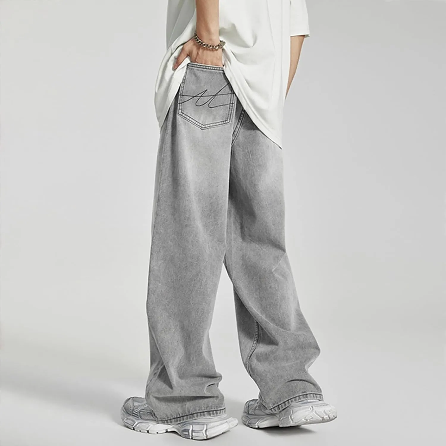 Men's Hip Hop Baggy Jeans Casual Wide Leg Streetwear Jeans Y2K Vintage Skateboard Loose Fit Denim Jeans