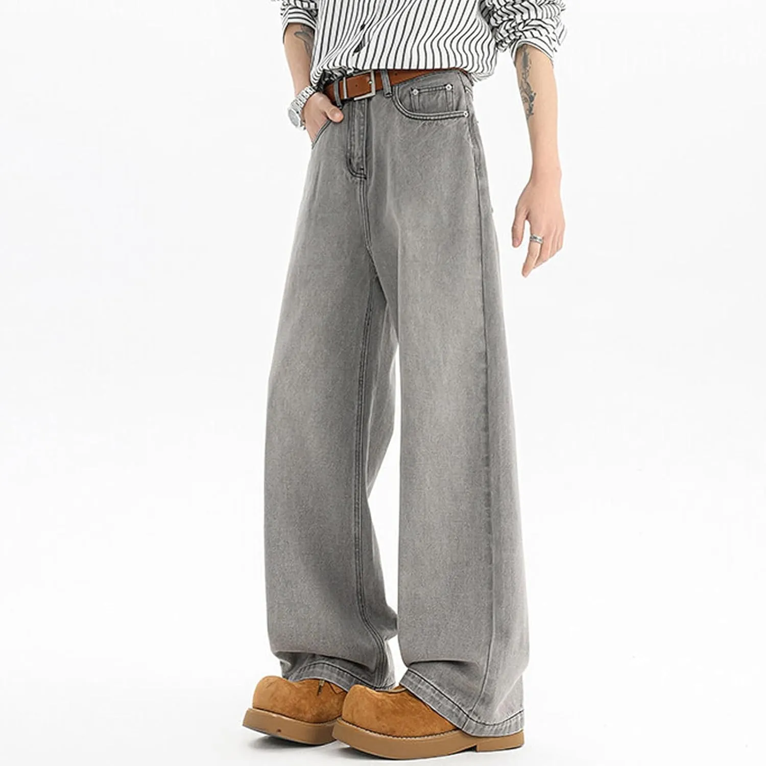 Men's Hip Hop Baggy Jeans Casual Wide Leg Streetwear Jeans Y2K Vintage Skateboard Loose Fit Denim Jeans