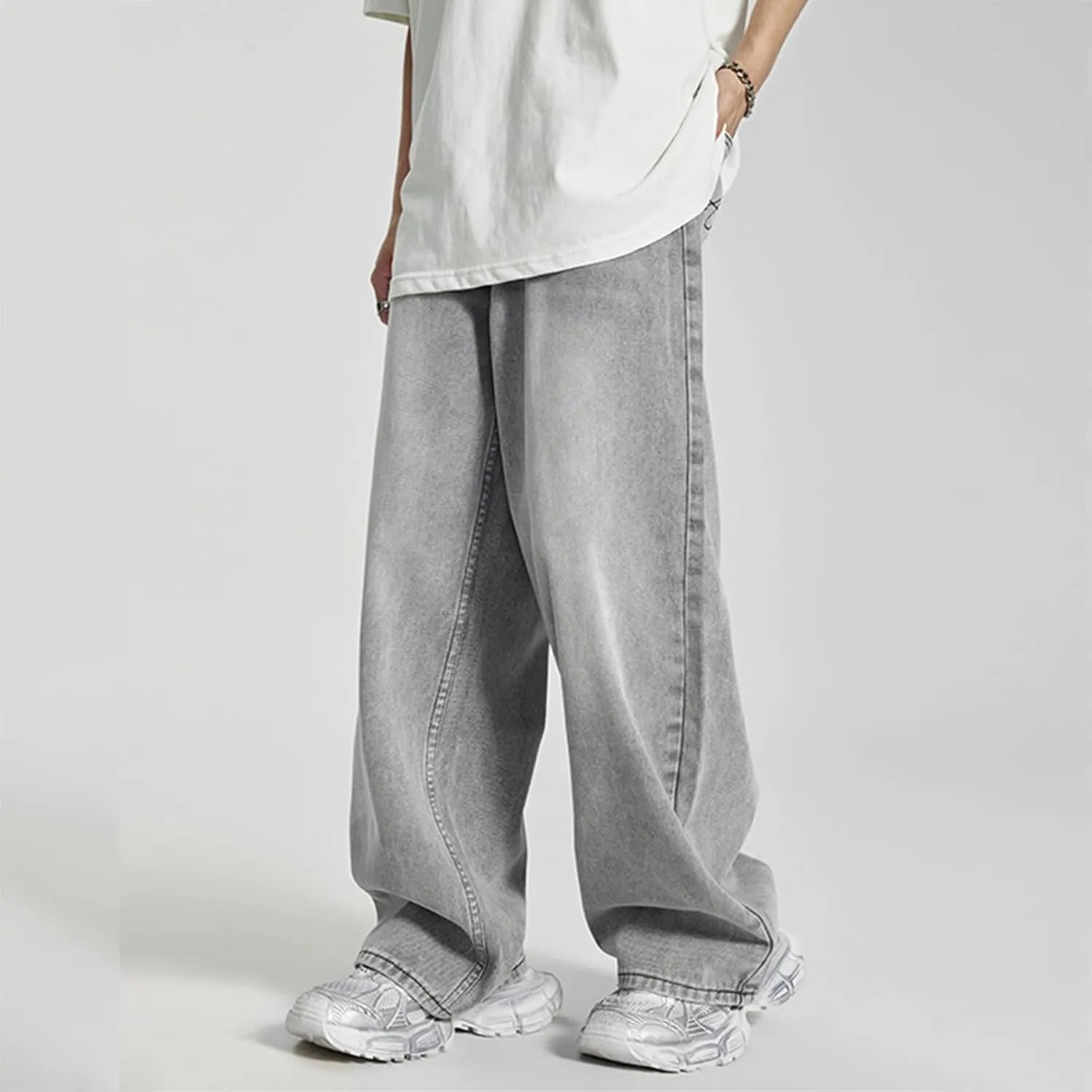 Men's Hip Hop Baggy Jeans Casual Wide Leg Streetwear Jeans Y2K Vintage Skateboard Loose Fit Denim Jeans