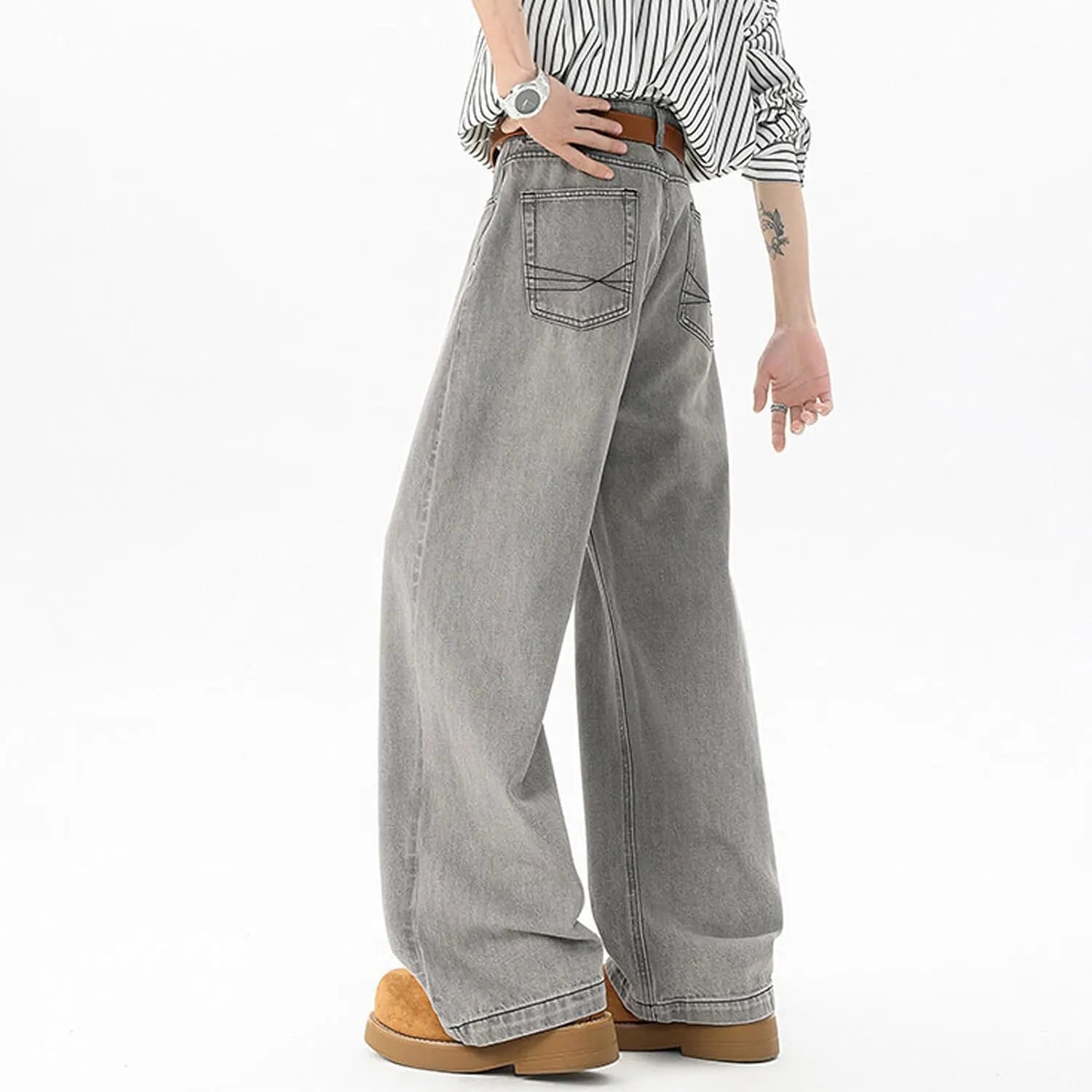 Men's Hip Hop Baggy Jeans Casual Wide Leg Streetwear Jeans Y2K Vintage Skateboard Loose Fit Denim Jeans