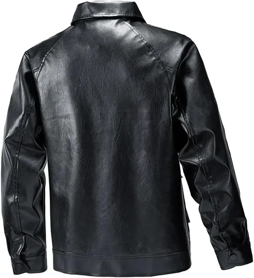 Men's Loose Retro Handsome Motorcycle Leather Jacket Comfortable Breathable Collar Coat
