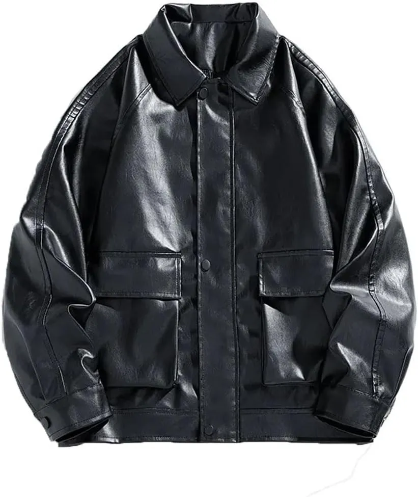 Men's Loose Retro Handsome Motorcycle Leather Jacket Comfortable Breathable Collar Coat
