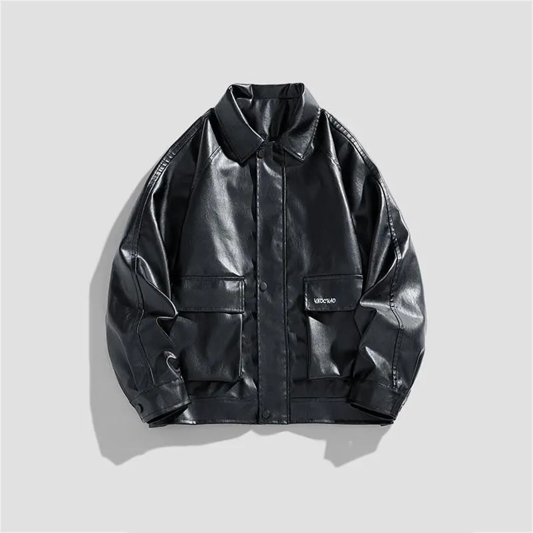 Men's Loose Retro Handsome Motorcycle Leather Jacket Comfortable Breathable Collar Coat