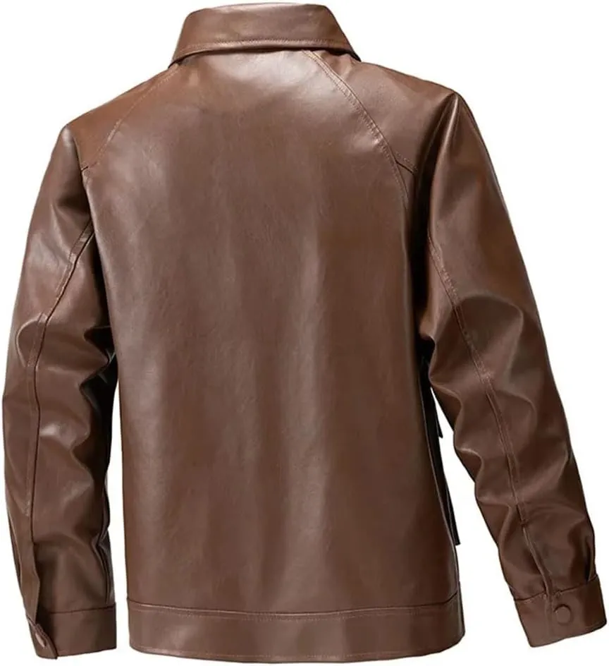 Men's Loose Retro Handsome Motorcycle Leather Jacket Comfortable Breathable Collar Coat