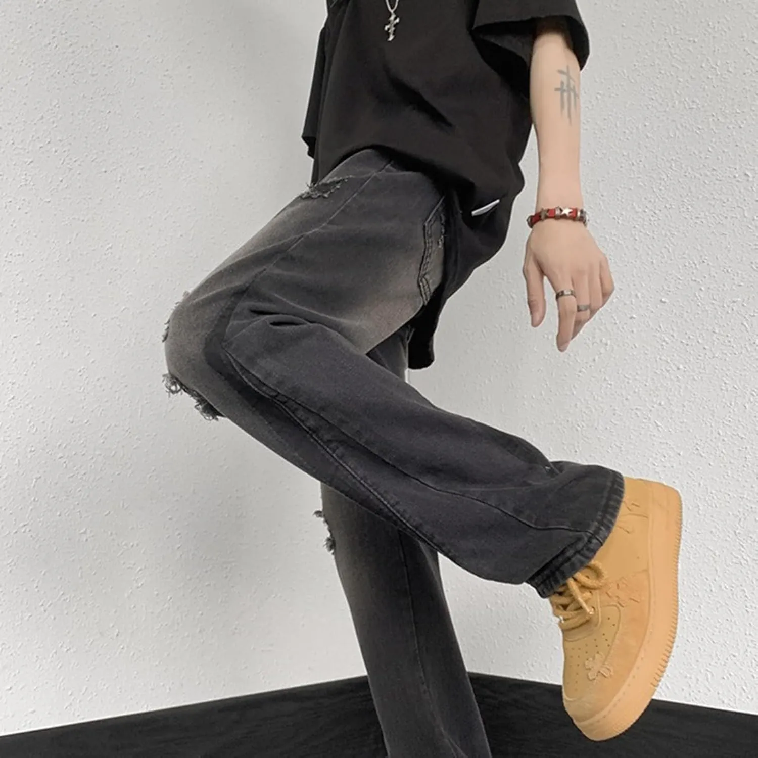 Men's Ripped Distressed Design Regular Fit Jeans Casual Loose Jeans