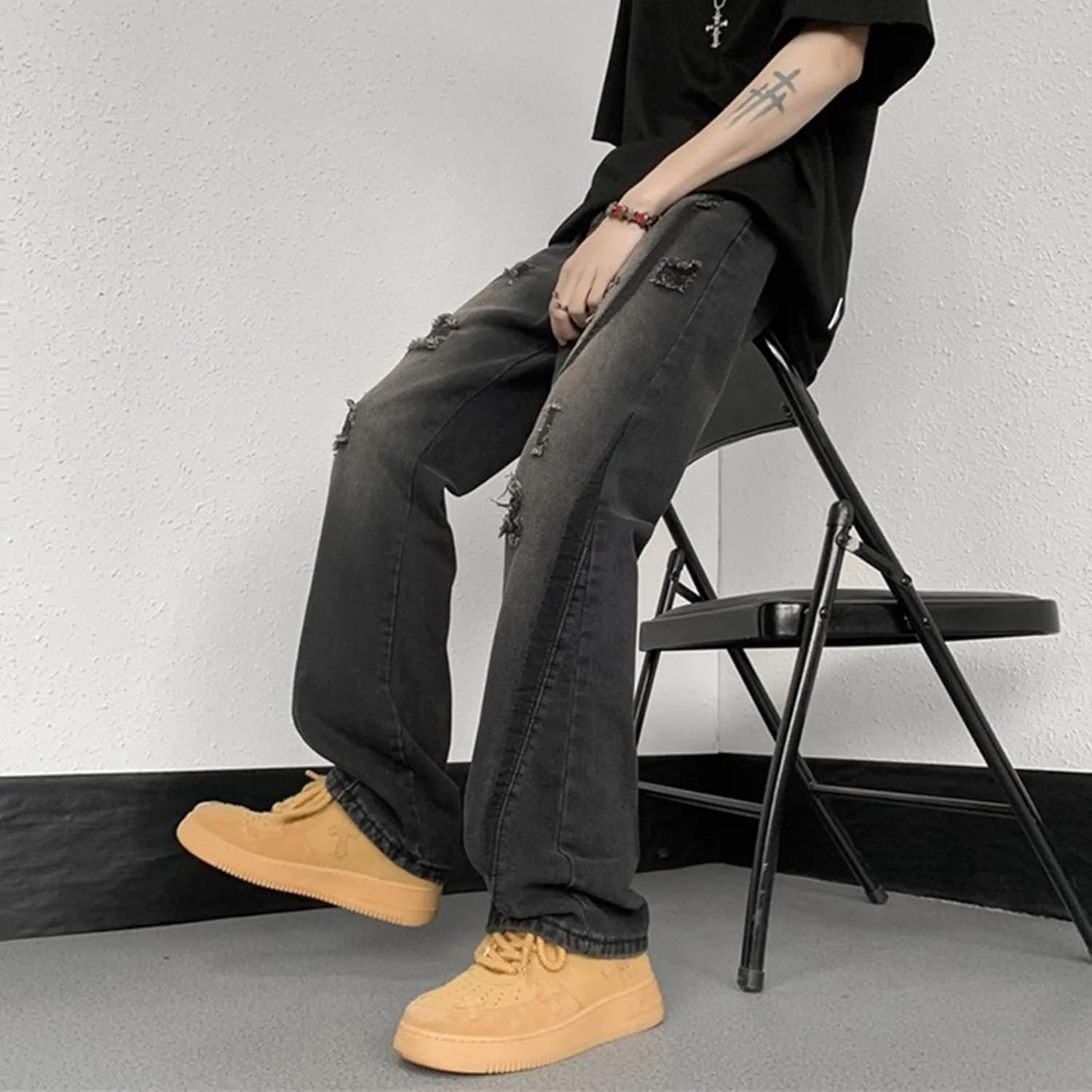 Men's Ripped Distressed Design Regular Fit Jeans Casual Loose Jeans