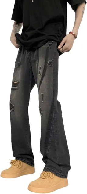 Men's Ripped Distressed Design Regular Fit Jeans Casual Loose Jeans