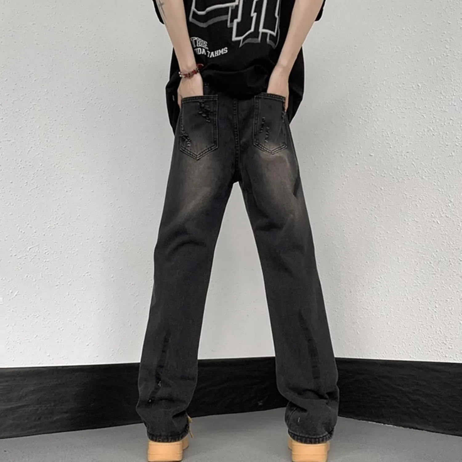 Men's Ripped Distressed Design Regular Fit Jeans Casual Loose Jeans