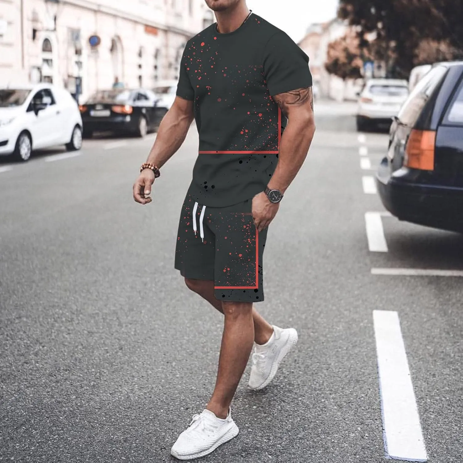 Mens Short Sets 2 Piece Outfits Slim Fit Tracksuit 2024 Fashion Sweat Suit Big and Tall Casual Shirts and Short Set