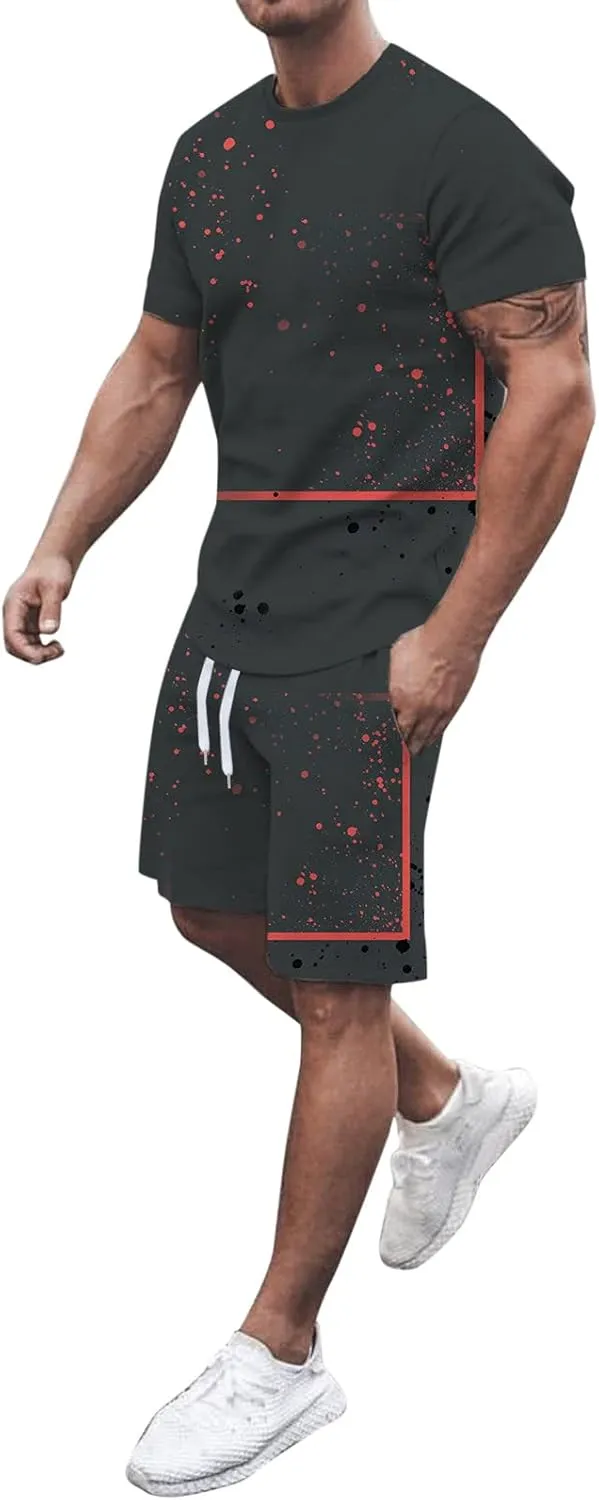 Mens Short Sets 2 Piece Outfits Slim Fit Tracksuit 2024 Fashion Sweat Suit Big and Tall Casual Shirts and Short Set