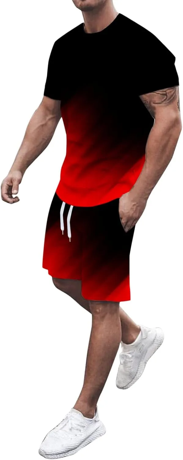 Mens Short Sets 2 Piece Outfits Slim Fit Tracksuit 2024 Fashion Sweat Suit Big and Tall Casual Shirts and Short Set