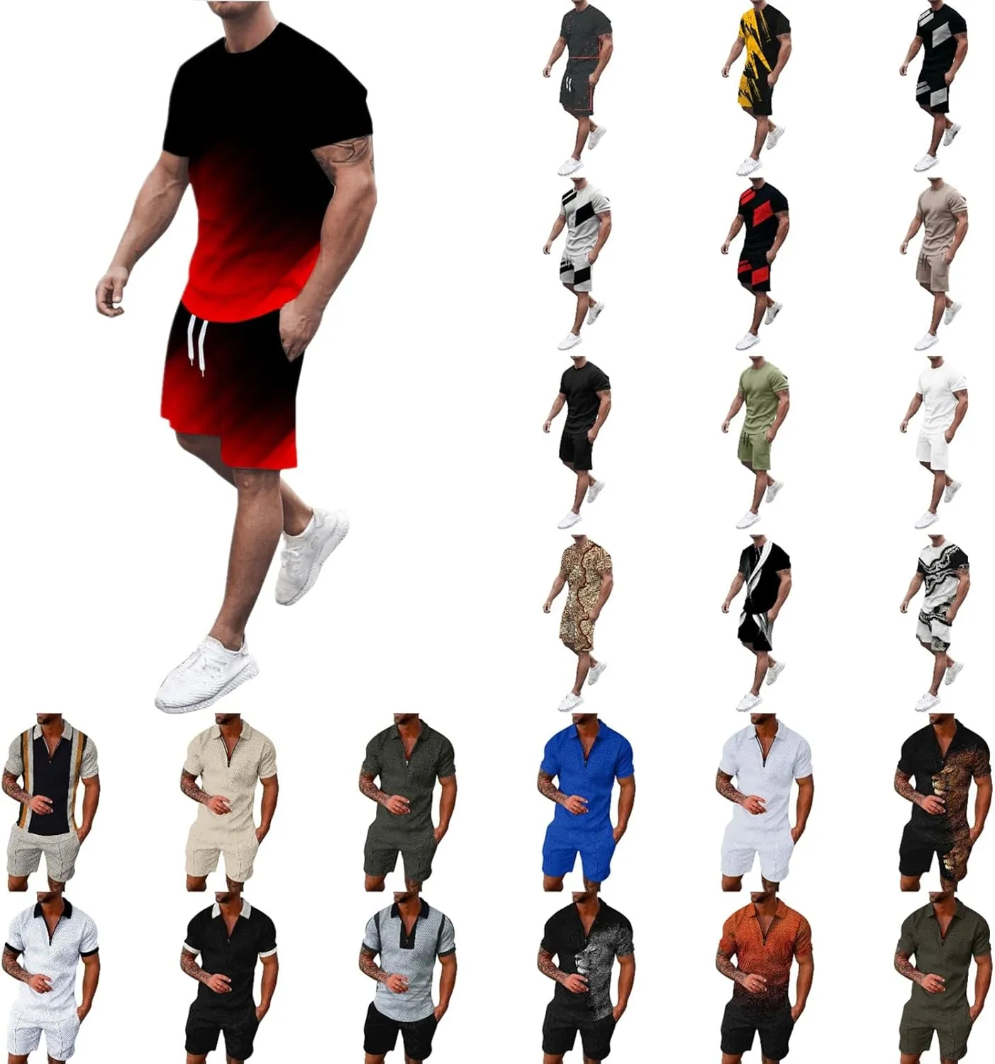 Mens Short Sets 2 Piece Outfits Slim Fit Tracksuit 2024 Fashion Sweat Suit Big and Tall Casual Shirts and Short Set