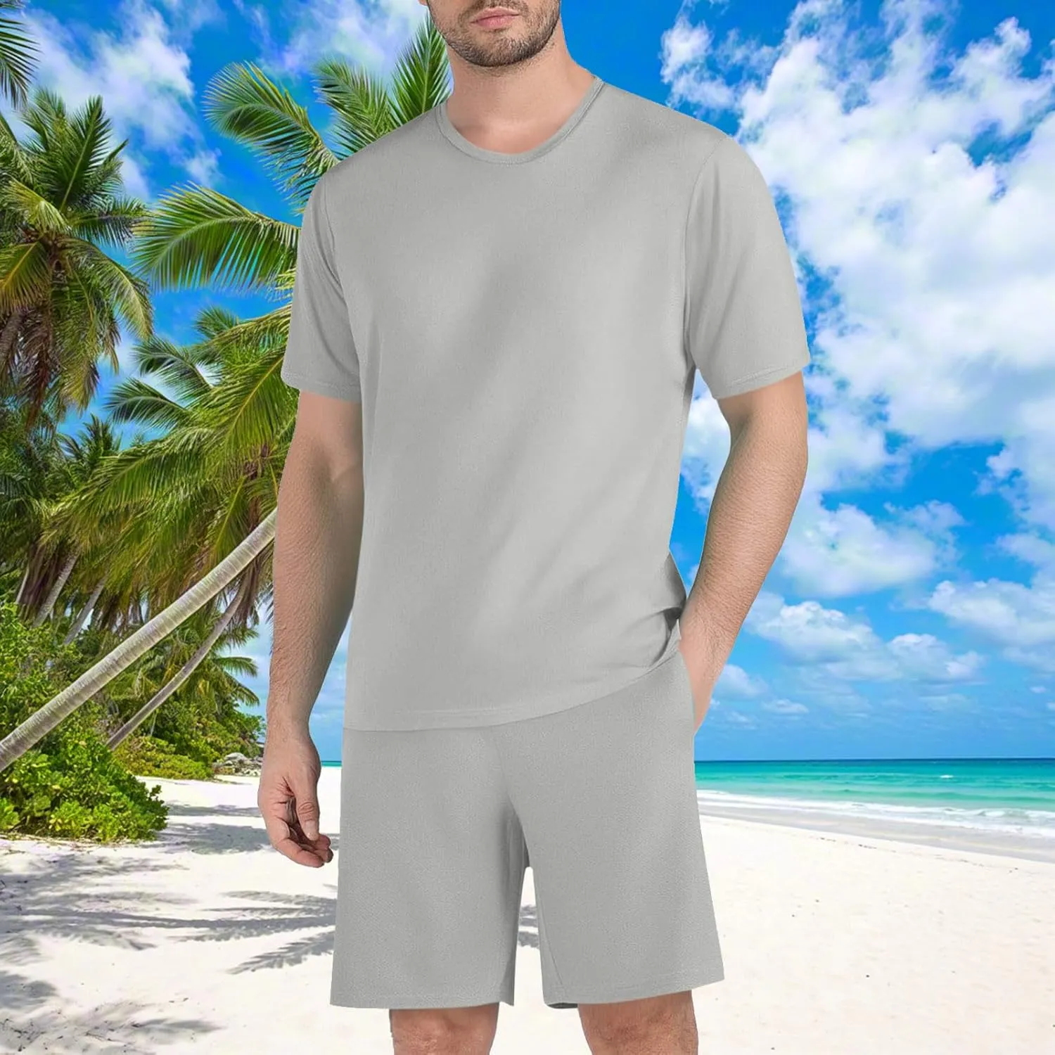Mens Short Sets 2 Piece Outfits Summer Beach Casual Tracksuit Sports Shirt and Shorts Set Cotton Linen Suit
