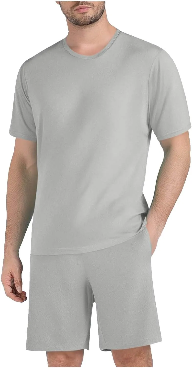 Mens Short Sets 2 Piece Outfits Summer Beach Casual Tracksuit Sports Shirt and Shorts Set Cotton Linen Suit