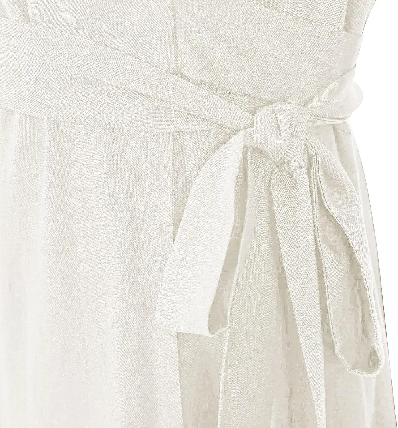 Mingyuezai Women's Linen Wrap Dress V-Neck Lace Up Half Sleeve Maxi Dress