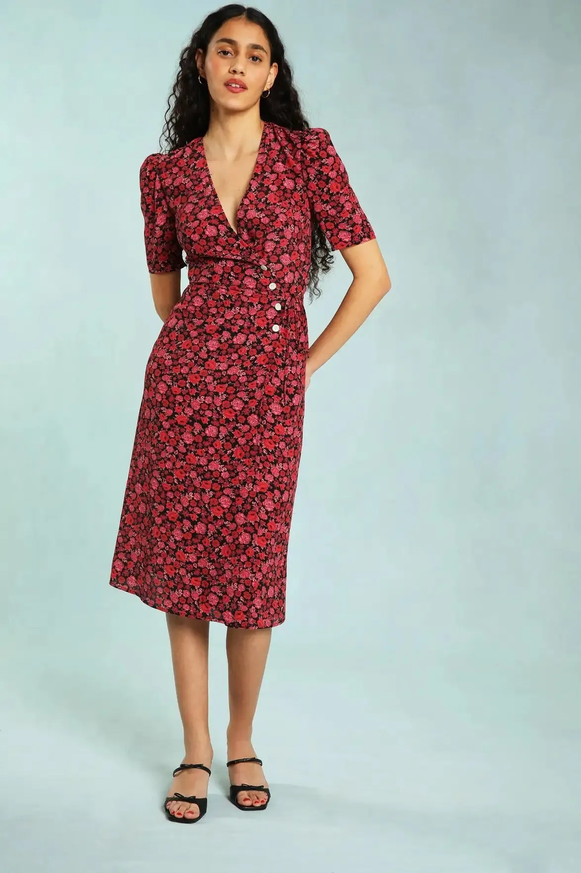 Nonothing| Women's v neck wrap midi dress in floral print