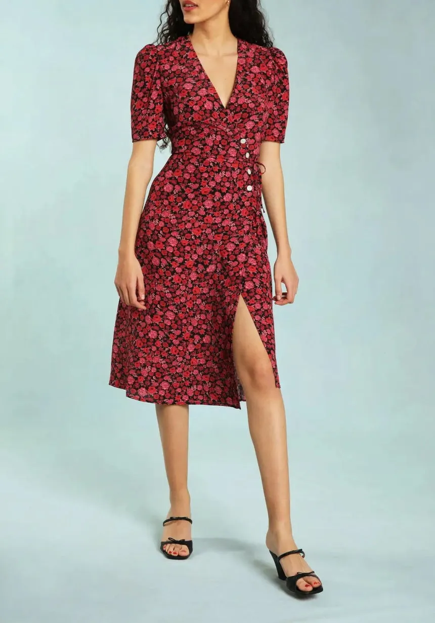 Nonothing| Women's v neck wrap midi dress in floral print