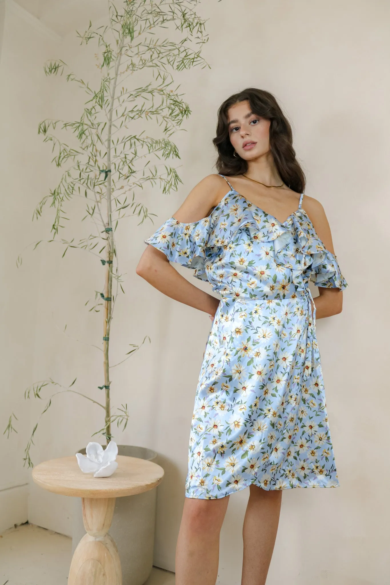 Off-the-Shoulder Wrap Sustainable Mini Dress