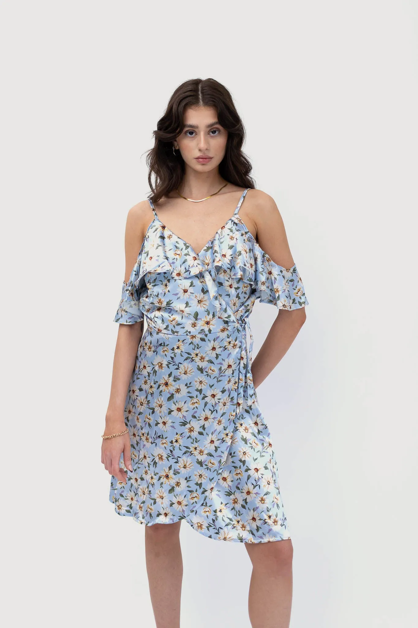 Off-the-Shoulder Wrap Sustainable Mini Dress