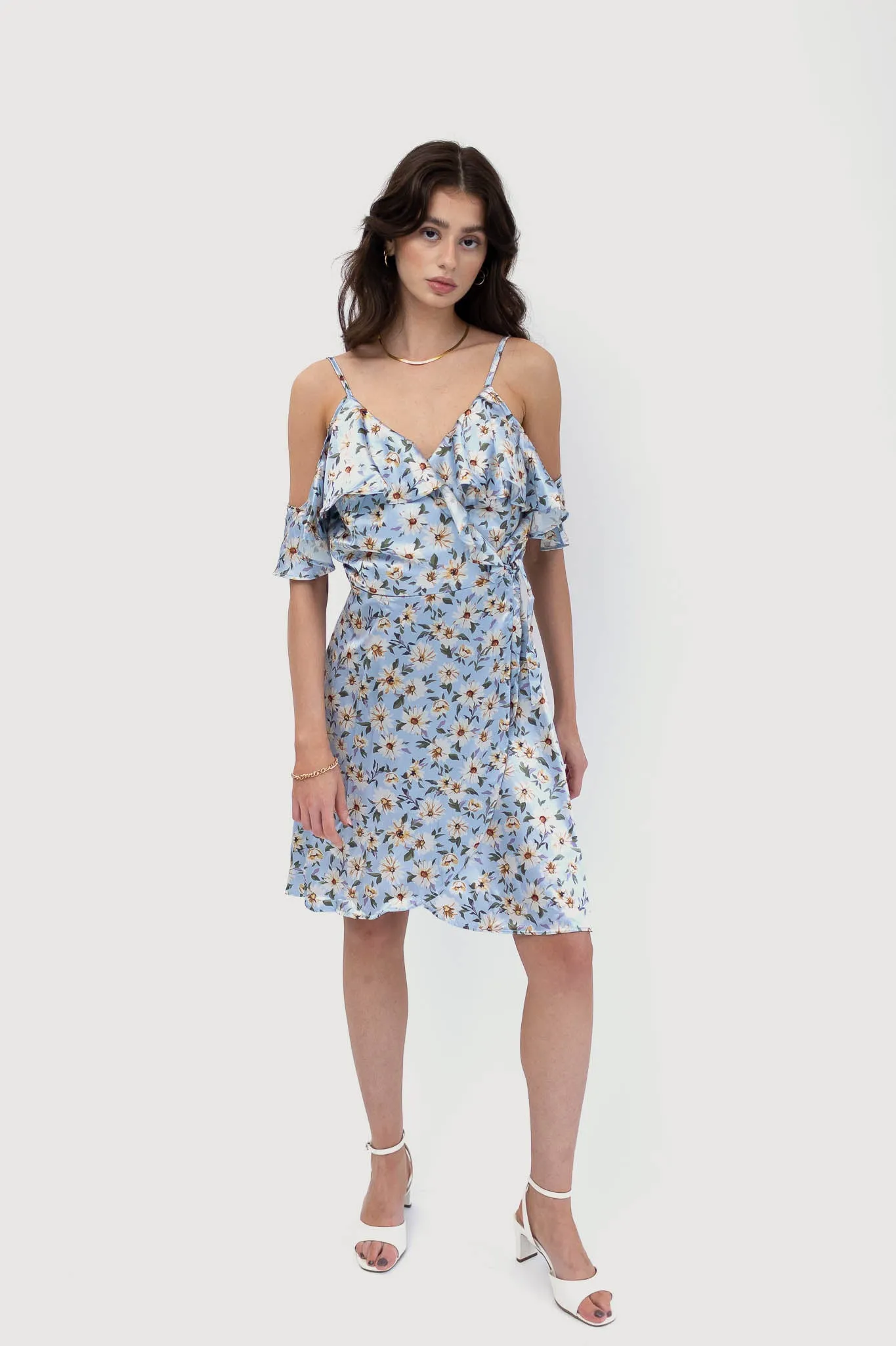 Off-the-Shoulder Wrap Sustainable Mini Dress