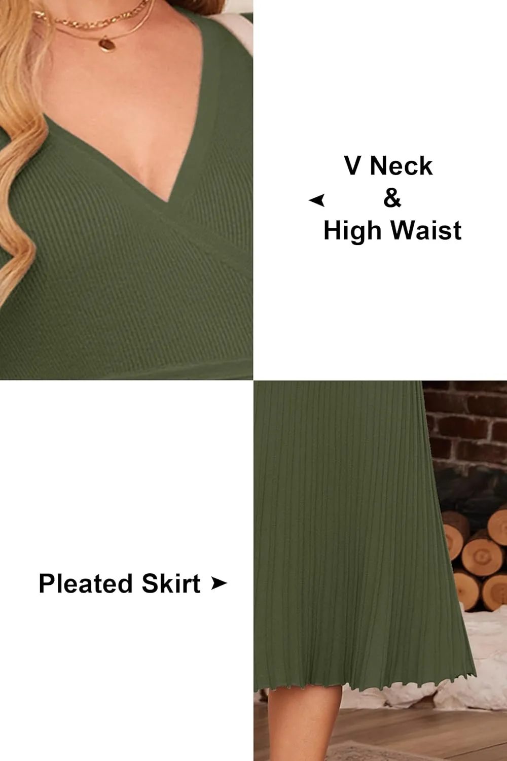 OUGES Womens 2024 Fall Maternity Dress Long Sleeve Wrap V Neck Pleated Midi Dress Casual Sweater Dress Trendy Outfits